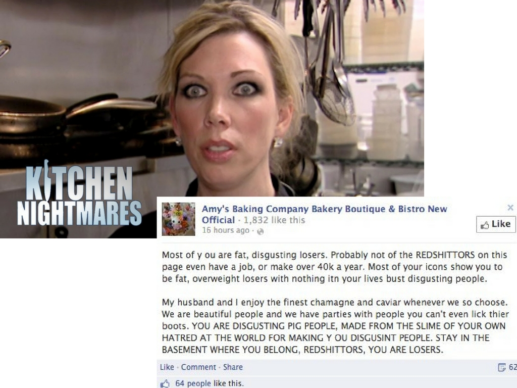 negative Online reputation management example amy's baking company